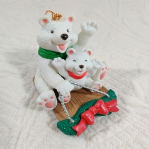 Vintage Westmar 1996 Waving Polar Bear And Baby On Snow Sleigh Ornament